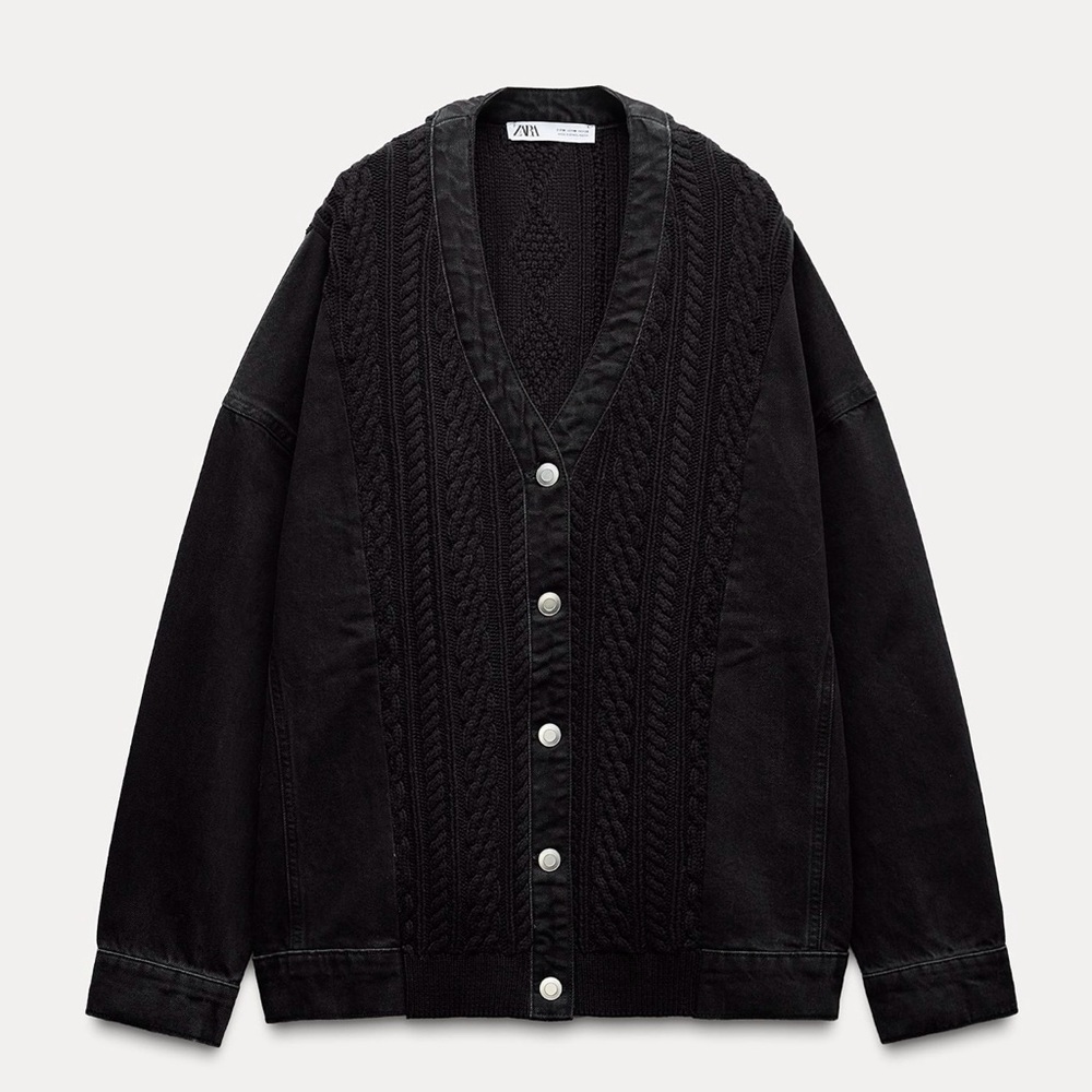 Zara Black Jean Jacket with Button Detail